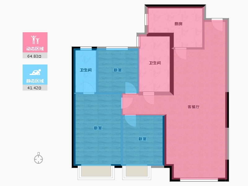 内蒙古自治区-鄂尔多斯市-鄂尔多斯恒大名都-96.37-户型库-动静分区