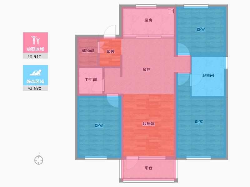 辽宁省-盘锦市-盘锦万科城·如园-86.69-户型库-动静分区