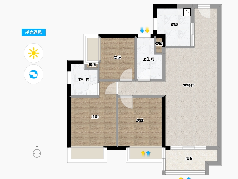 广西壮族自治区-梧州市-美的中央广场-70.65-户型库-采光通风