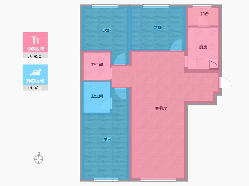 内蒙古自治区-呼和浩特市-呼和浩特恒大翡翠华庭-90.46-户型库-动静分区