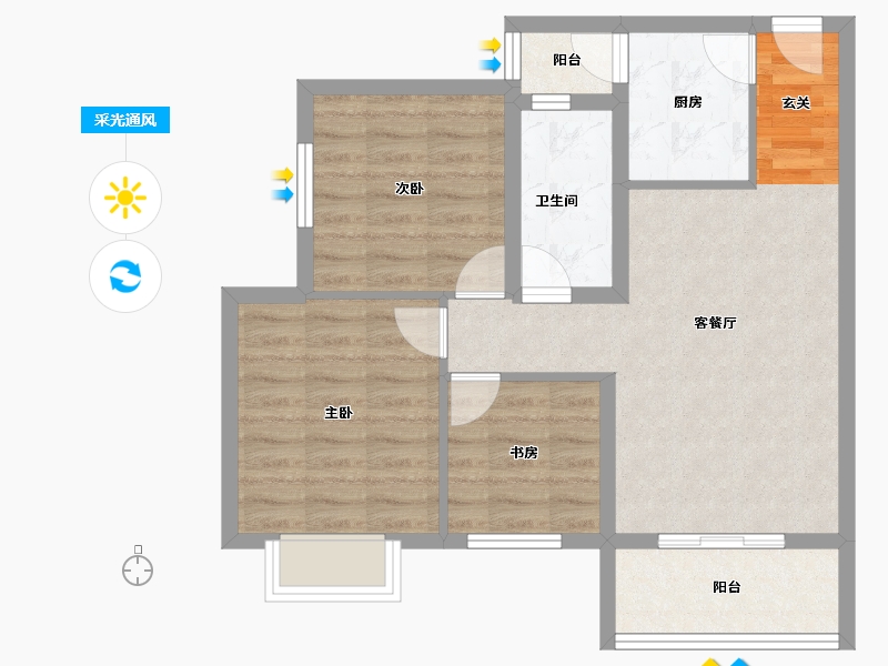 云南省-曲靖市-桐乐丽晶府-69.17-户型库-采光通风