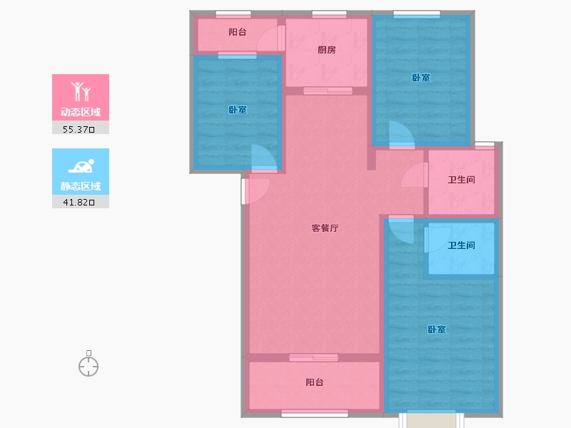 河北省-邢台市-瀚业紫御澜湾-85.88-户型库-动静分区