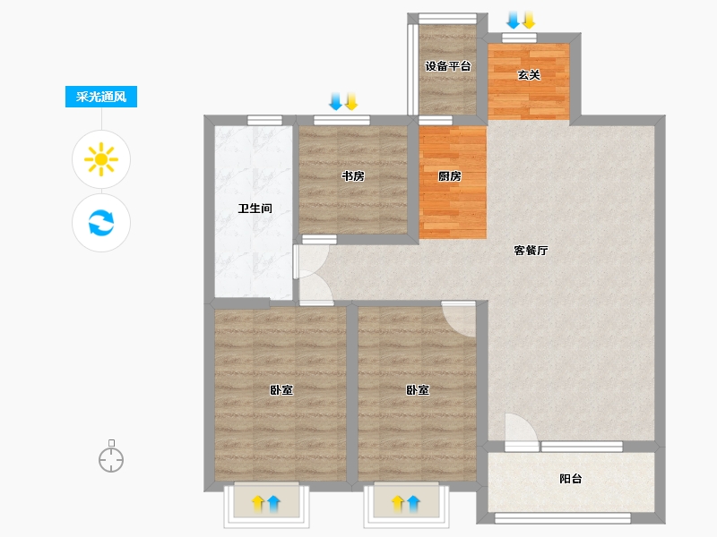 辽宁省-丹东市-滨江·凯旋门-88.01-户型库-采光通风