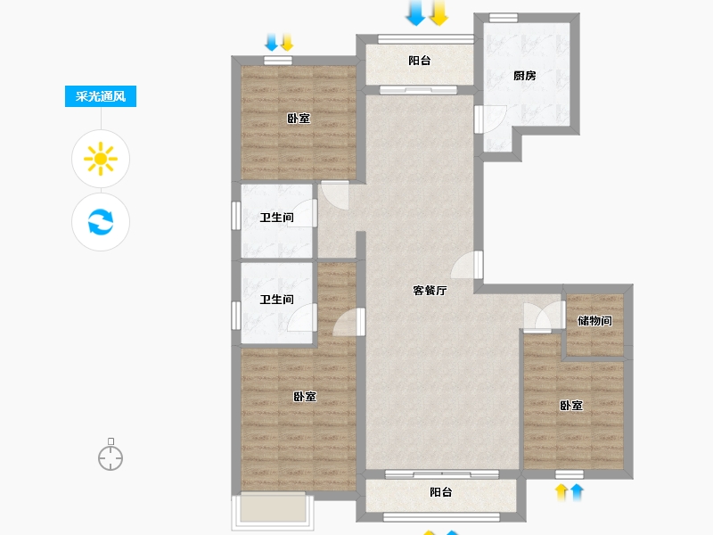 辽宁省-丹东市-永同昌翡翠公馆-107.66-户型库-采光通风