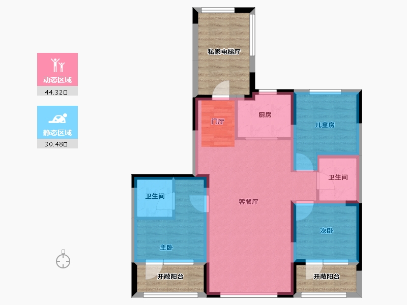 吉林省-四平市-富腾御湖壹号院-82.86-户型库-动静分区