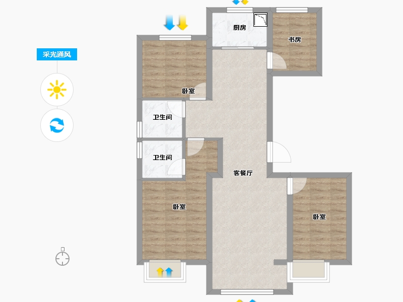 山西省-太原市-通建·融创城-85.63-户型库-采光通风