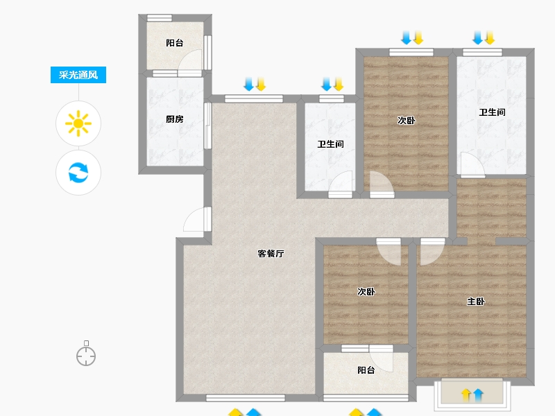 辽宁省-大连市-恒瑞大湖山语-107.34-户型库-采光通风