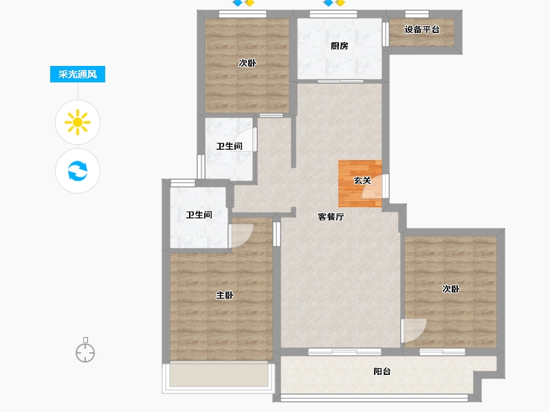 河北省-廊坊市-蓝城雲庐-91.25-户型库-采光通风