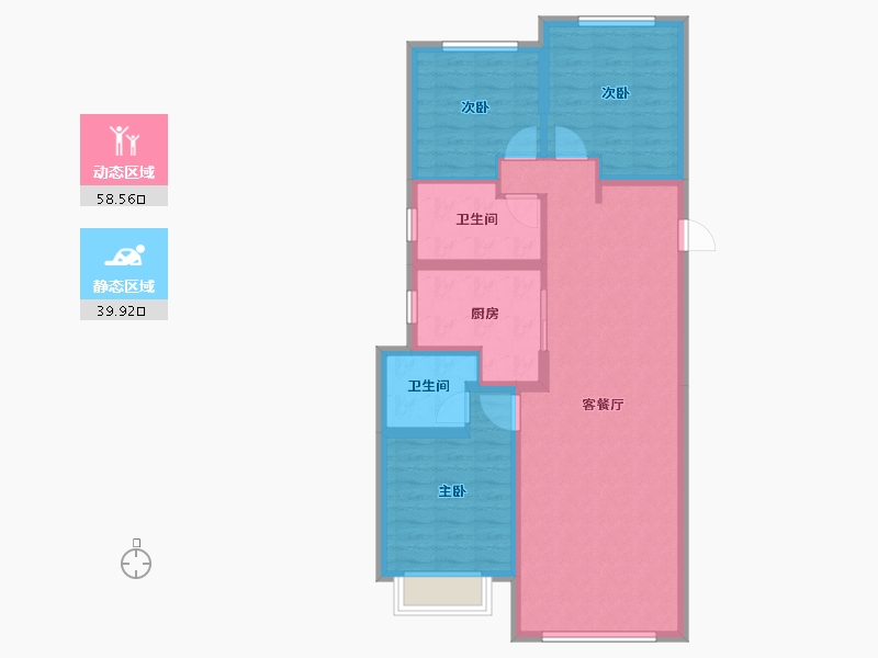 内蒙古自治区-呼和浩特市-秋实学院里-88.31-户型库-动静分区