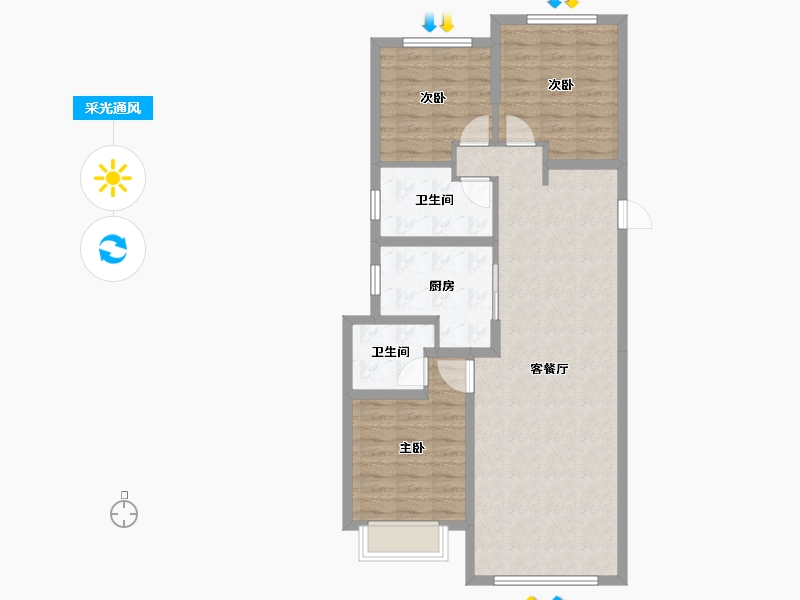 内蒙古自治区-呼和浩特市-秋实学院里-88.31-户型库-采光通风