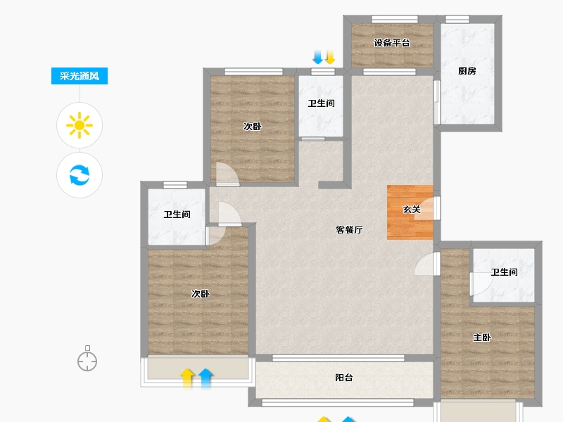 河北省-廊坊市-蓝城雲庐-113.36-户型库-采光通风