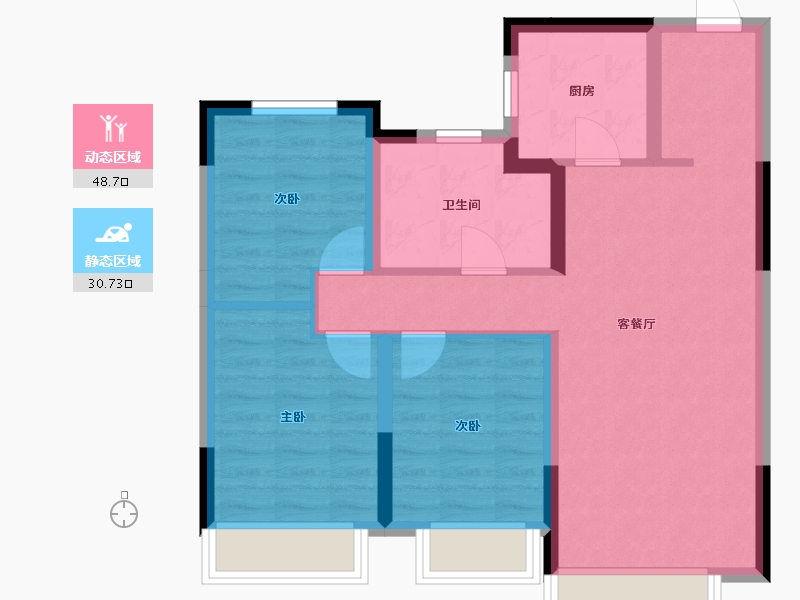 辽宁省-沈阳市-美的·润东府-70.46-户型库-动静分区