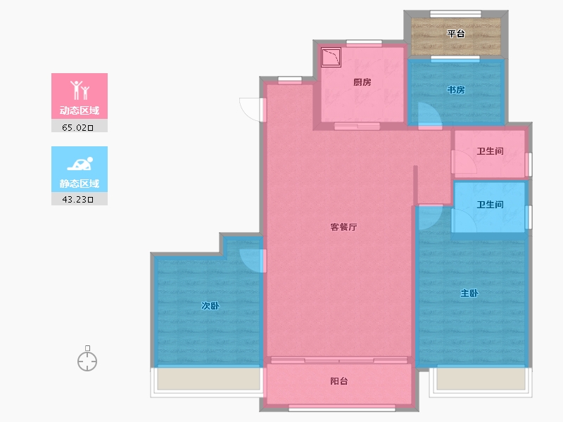 内蒙古自治区-呼和浩特市-祥生·东方樾-100.83-户型库-动静分区