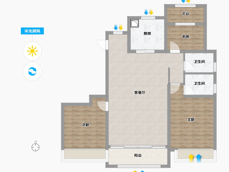 内蒙古自治区-呼和浩特市-祥生·东方樾-100.83-户型库-采光通风