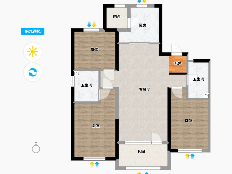 辽宁省-抚顺市-今日阳光-88.27-户型库-采光通风