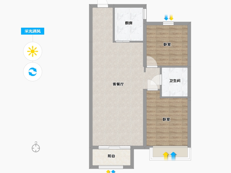 辽宁省-丹东市-永同昌翡翠公馆-69.36-户型库-采光通风