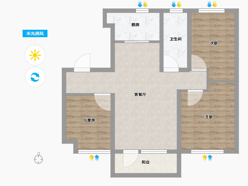 辽宁省-大连市-凤栖台-74.56-户型库-采光通风