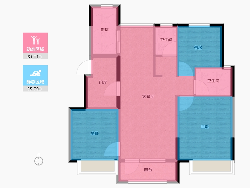 辽宁省-大连市-招商雍景湾-86.38-户型库-动静分区