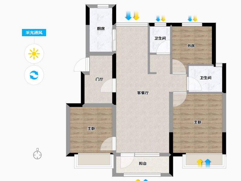 辽宁省-大连市-招商雍景湾-86.38-户型库-采光通风