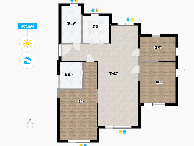 辽宁省-丹东市-月亮岛界河明珠-103.97-户型库-采光通风