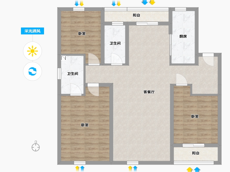 辽宁省-丹东市-永同昌·翡翠壹号-100.75-户型库-采光通风