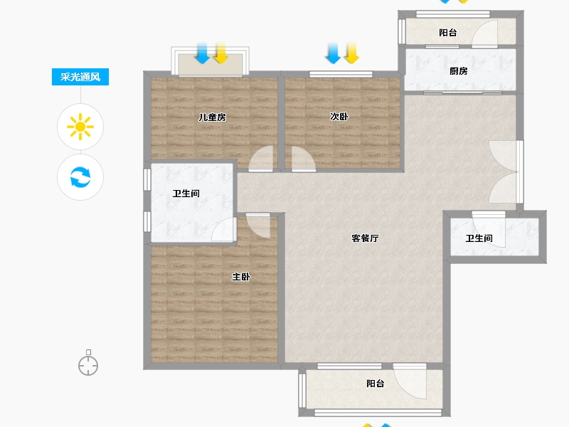 内蒙古自治区-呼和浩特市-兴泰东河湾-131.14-户型库-采光通风