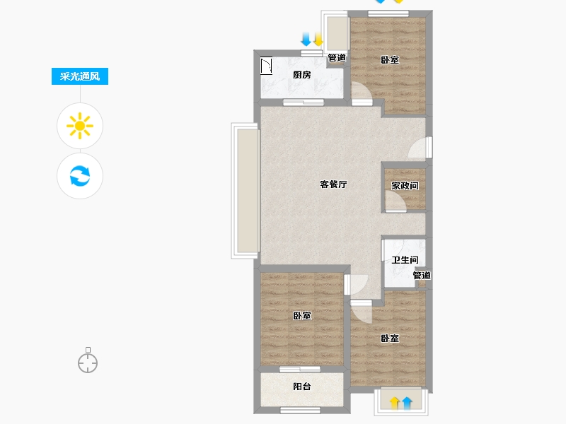 山西省-太原市-远洋万和四季-74.93-户型库-采光通风