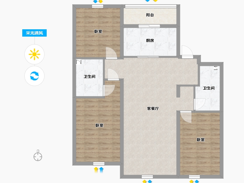 辽宁省-丹东市-永同昌·翡翠壹号-95.16-户型库-采光通风