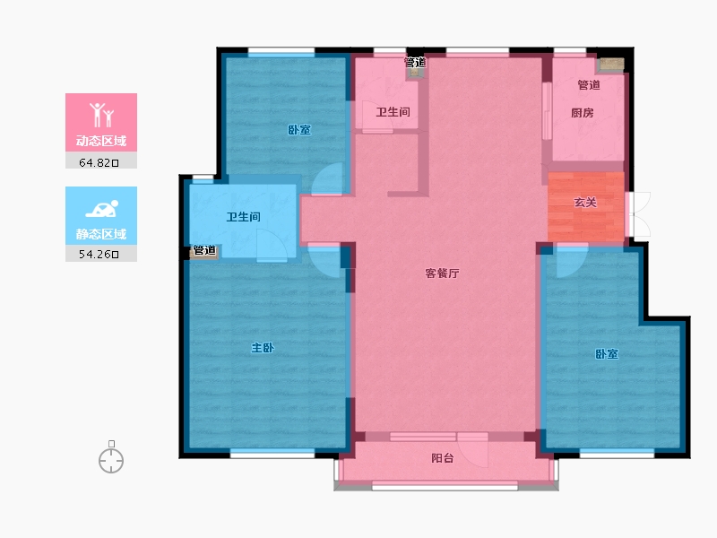 辽宁省-大连市-新希望璞石墅-106.75-户型库-动静分区