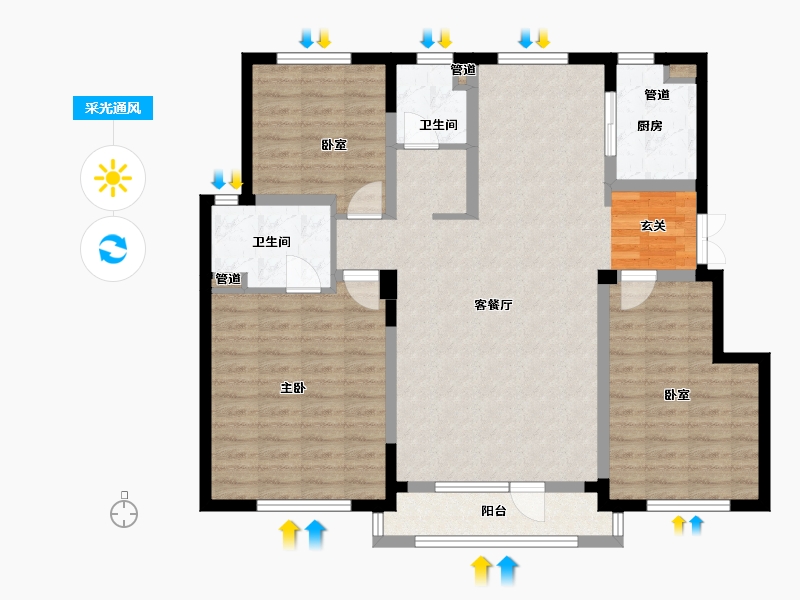 辽宁省-大连市-新希望璞石墅-106.75-户型库-采光通风