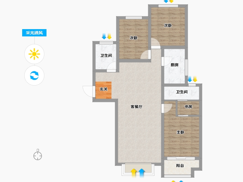 河北省-保定市-祥云里-85.28-户型库-采光通风