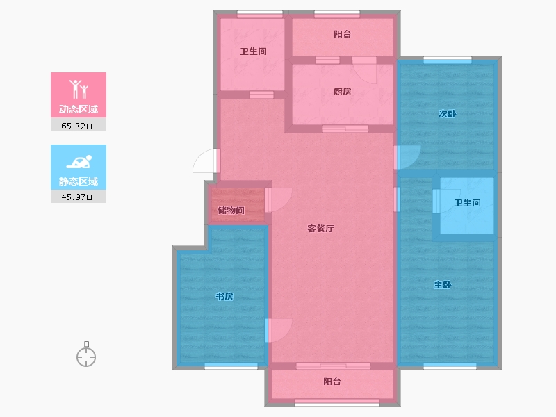 吉林省-延边朝鲜族自治州-蓝溪康苑-98.13-户型库-动静分区