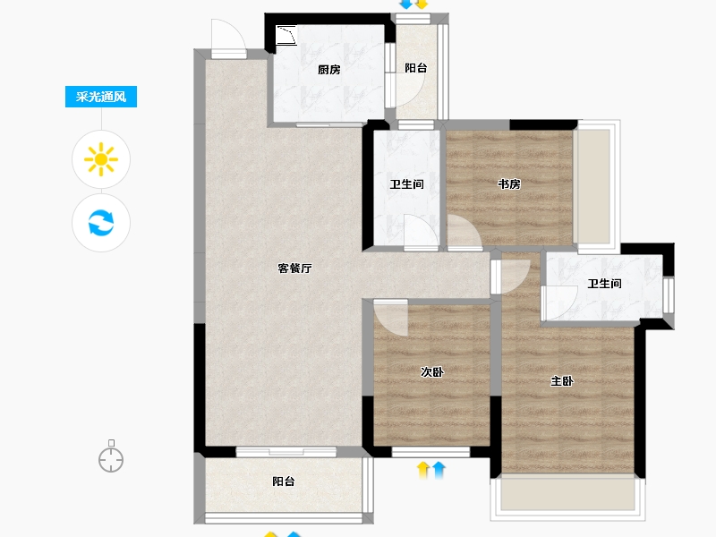 广西壮族自治区-梧州市-绿地璞悦公馆-80.19-户型库-采光通风