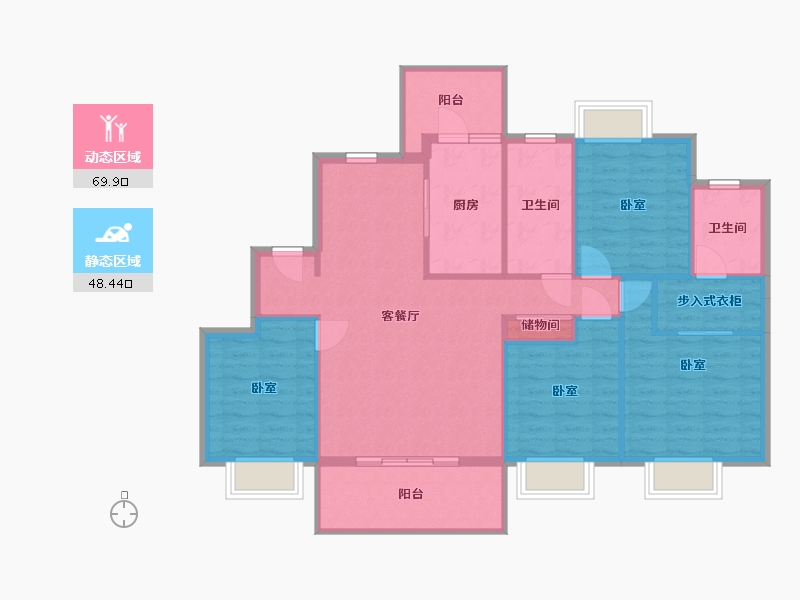 辽宁省-盘锦市-盘锦万达广场-108.07-户型库-动静分区