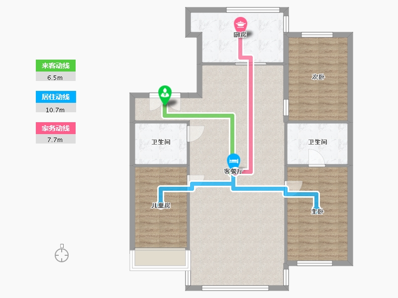 吉林省-延边朝鲜族自治州-亿洋·御城-106.71-户型库-动静线