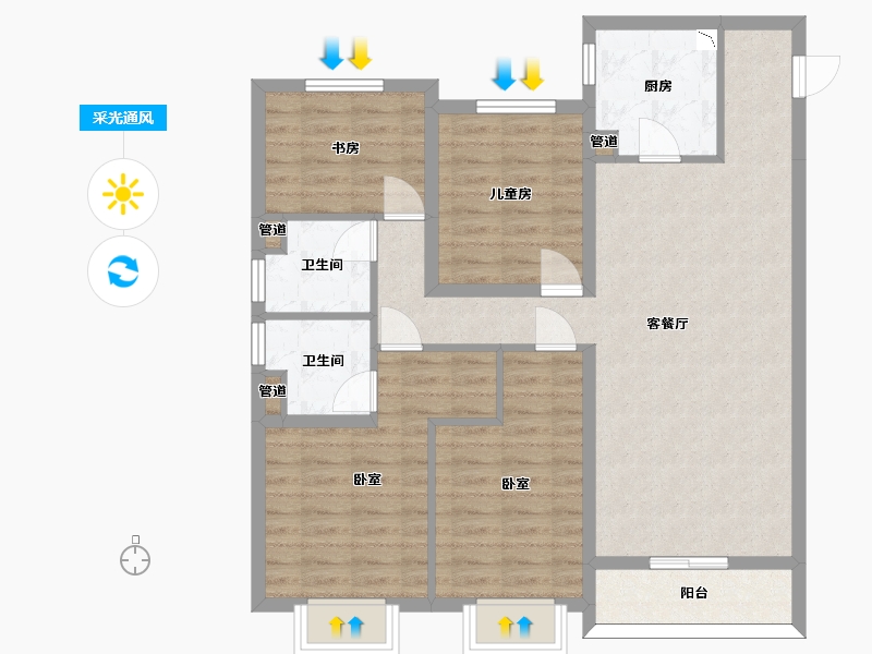 山西省-太原市-保利和光尘樾-95.39-户型库-采光通风