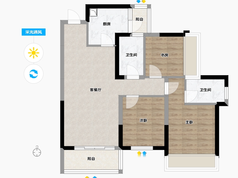 广西壮族自治区-梧州市-绿地璞悦公馆-71.85-户型库-采光通风