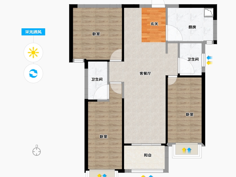 陕西省-西安市-奥园誉府-89.58-户型库-采光通风