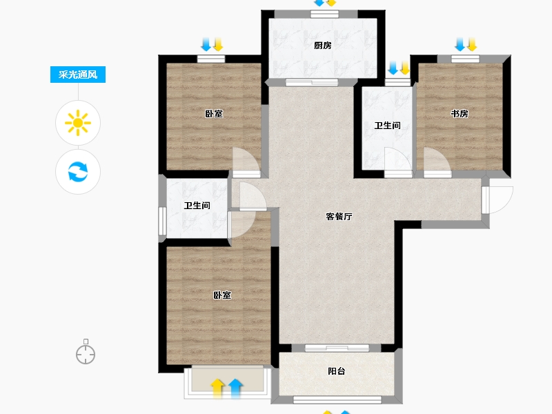 陕西省-西安市-金科世界城-90.01-户型库-采光通风