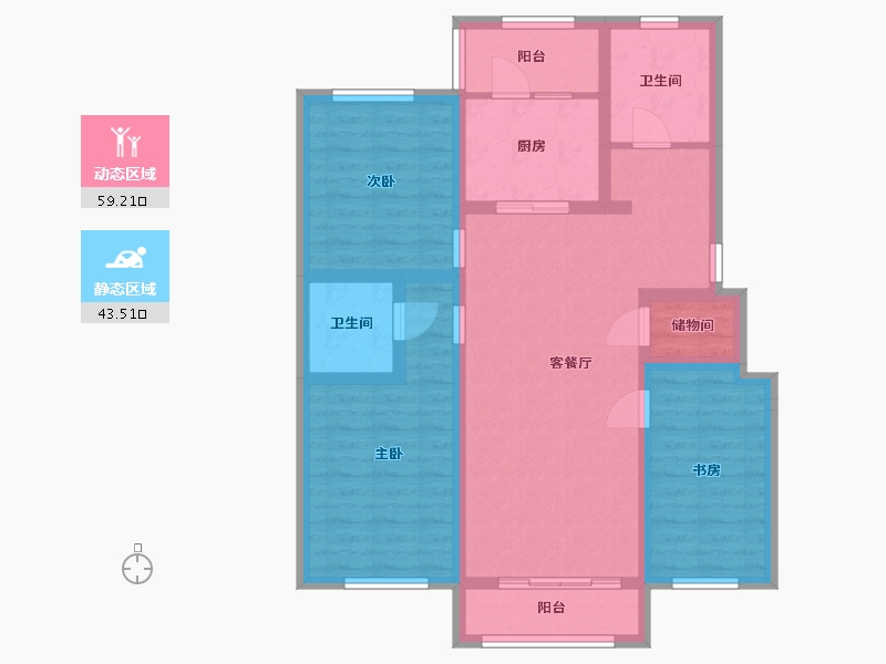 吉林省-延边朝鲜族自治州-蓝溪康苑-90.55-户型库-动静分区