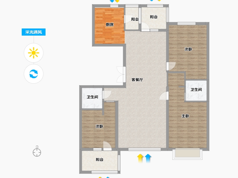 吉林省-延边朝鲜族自治州-水韵蓝天-126.31-户型库-采光通风