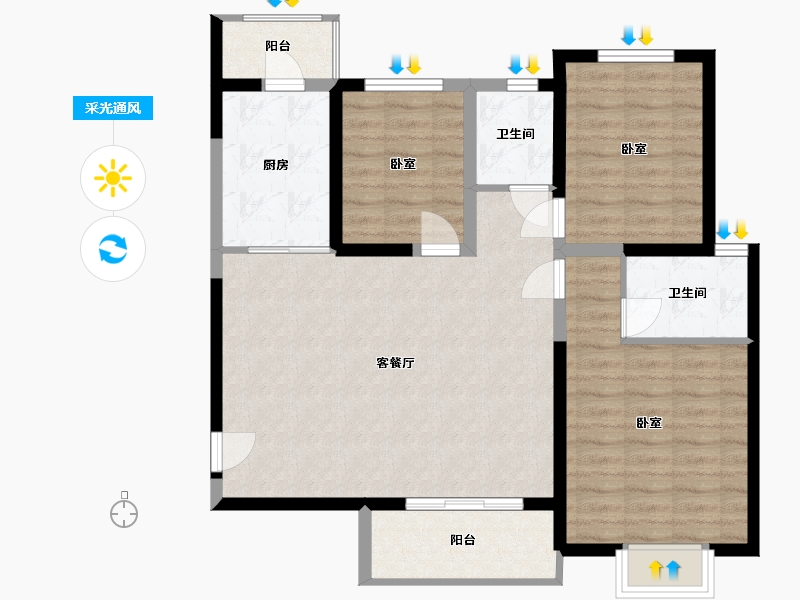 陕西省-西安市-龙腾万都汇-92.31-户型库-采光通风