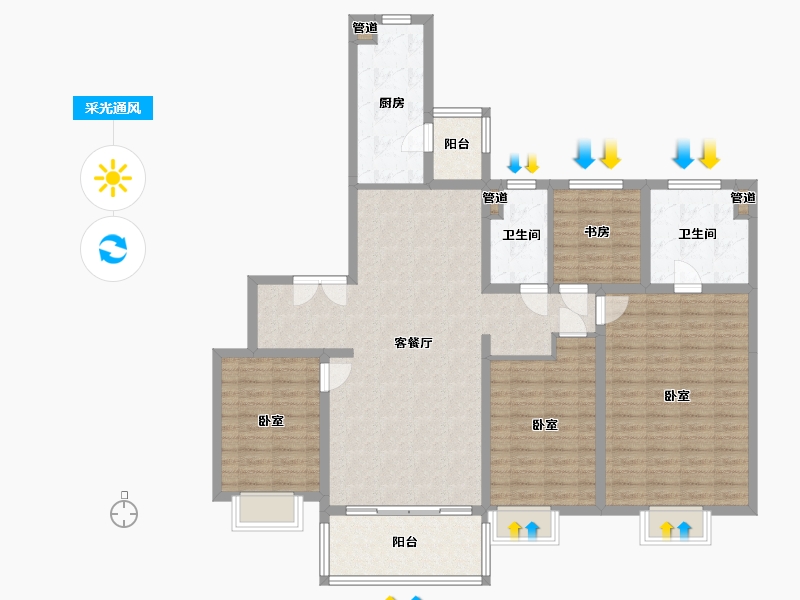 山西省-太原市-太原恒大天宸-129.16-户型库-采光通风