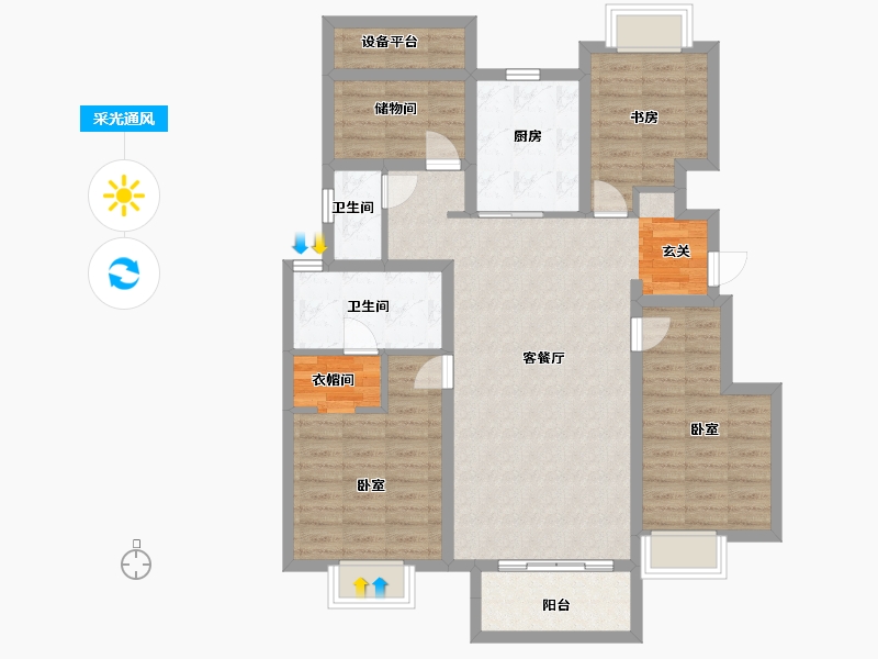 江苏省-南京市-万科和昌金域东方-102.00-户型库-采光通风