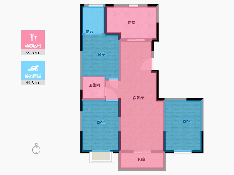 陕西省-西安市-金周鑫城御湖大境-89.63-户型库-动静分区