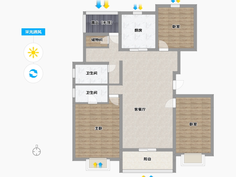 陕西省-西安市-世园·林逸-116.99-户型库-采光通风