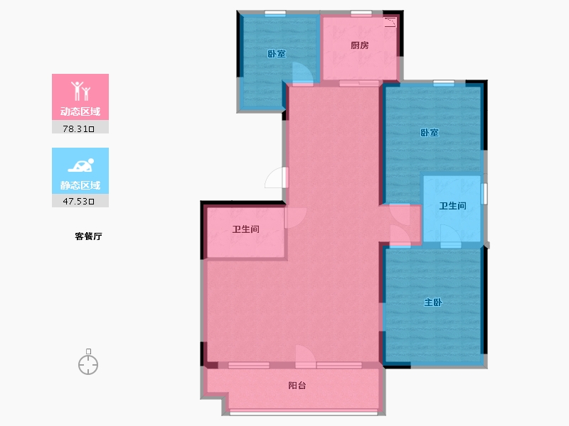 辽宁省-鞍山市-富力城-113.05-户型库-动静分区