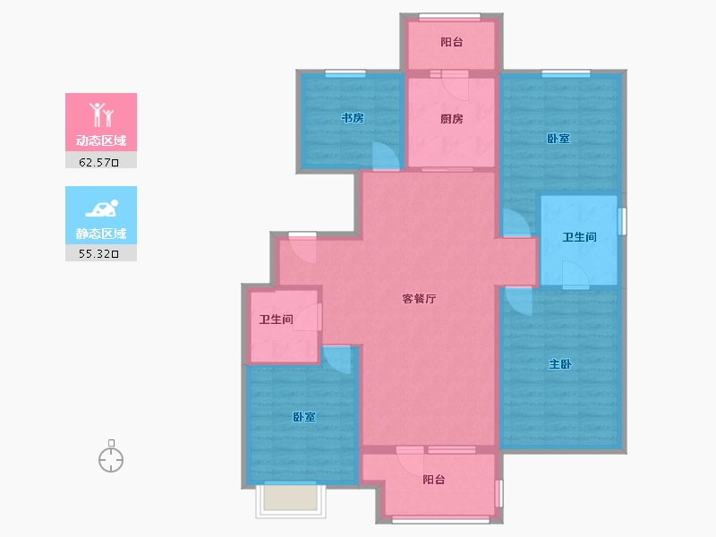 辽宁省-鞍山市-富力城-105.39-户型库-动静分区