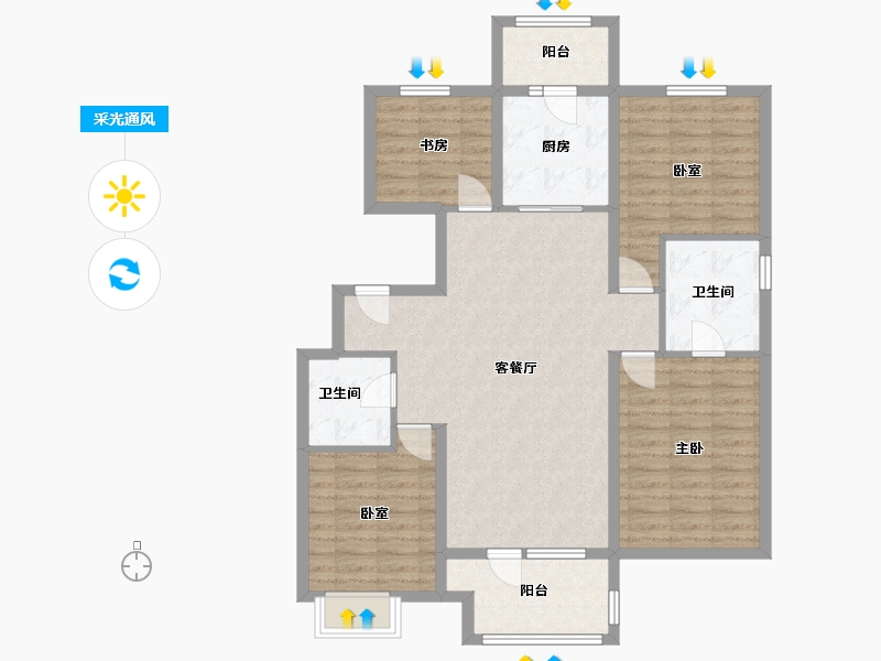 辽宁省-鞍山市-富力城-105.39-户型库-采光通风