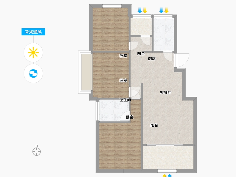 江苏省-南京市-中南山锦花城-76.63-户型库-采光通风